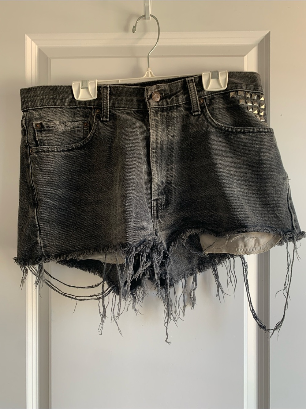 Levi (signature by) Strauss Black Distressed Studded Denim Shorts